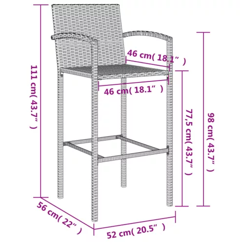  9 részes fekete polyrattan kerti bárszett