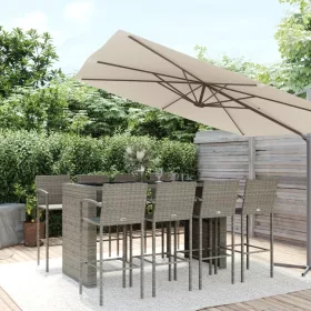 9 részes szürke polyrattan kerti bárszett