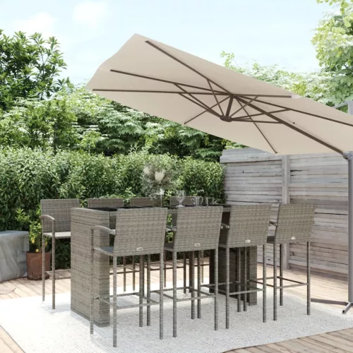  9 részes szürke polyrattan kerti bárszett