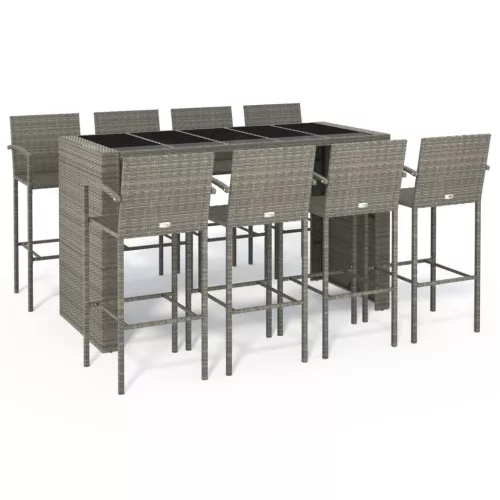  9 részes szürke polyrattan kerti bárszett
