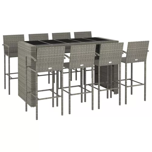  9 részes szürke polyrattan kerti bárszett