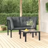  3 részes fekete szürke polyrattan kerti ülőgarnitúra