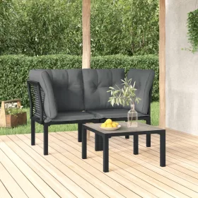 3 részes fekete szürke polyrattan kerti ülőgarnitúra