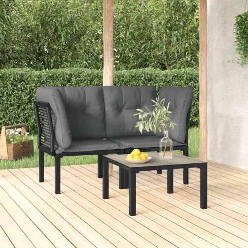  3 részes fekete szürke polyrattan kerti ülőgarnitúra