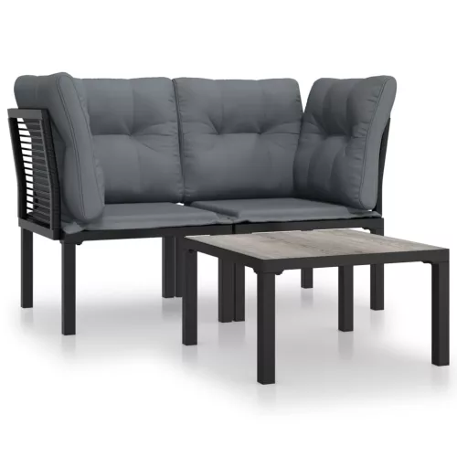  3 részes fekete szürke polyrattan kerti ülőgarnitúra