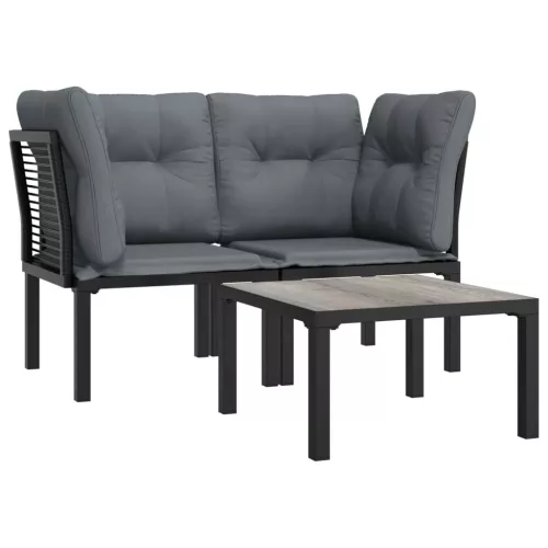  3 részes fekete szürke polyrattan kerti ülőgarnitúra