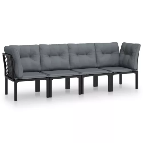  4 részes fekete és szürke polyrattan kerti ülőgarnitúra