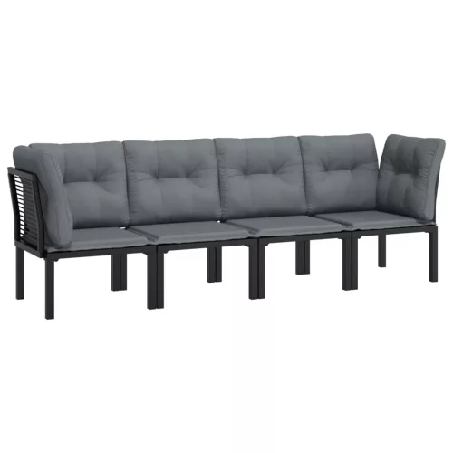  4 részes fekete és szürke polyrattan kerti ülőgarnitúra