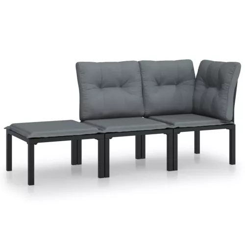  3 részes fekete szürke polyrattan kerti ülőgarnitúra