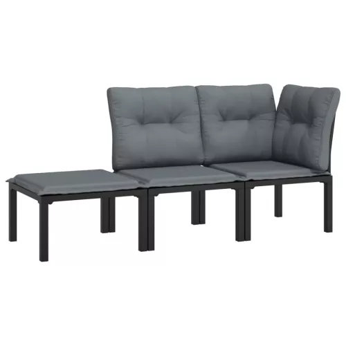  3 részes fekete szürke polyrattan kerti ülőgarnitúra