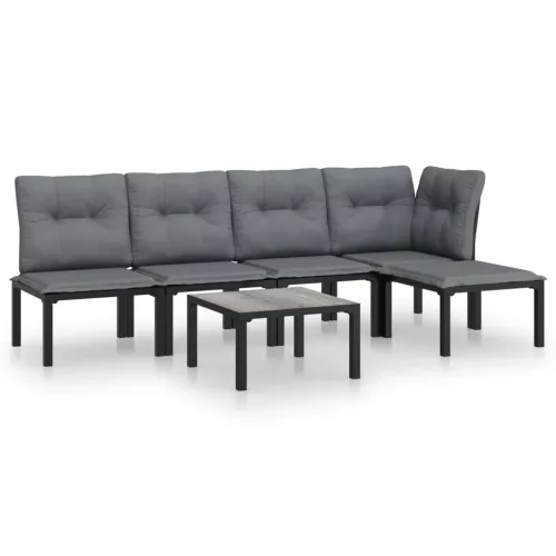  6 részes fekete és szürke polyrattan kerti ülőgarnitúra