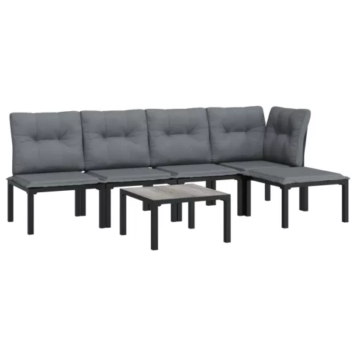 6 részes fekete és szürke polyrattan kerti ülőgarnitúra