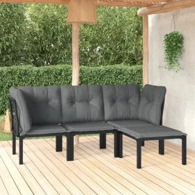    4 részes fekete és szürke polyrattan kerti ülőgarnitúra