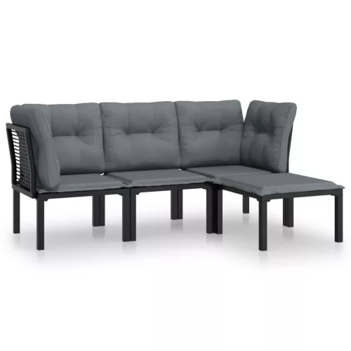 4 részes fekete és szürke polyrattan kerti ülőgarnitúra