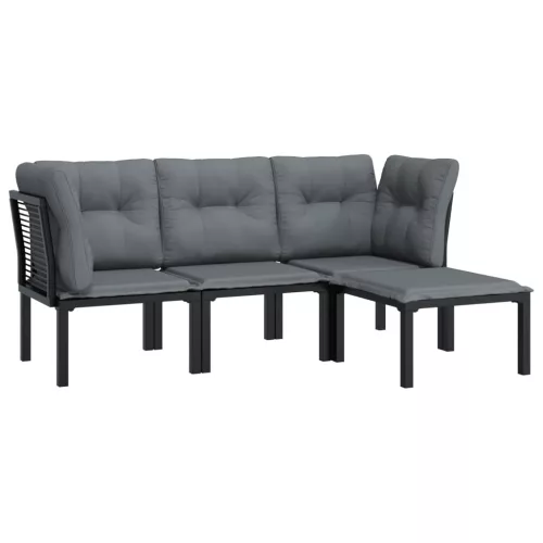  4 részes fekete és szürke polyrattan kerti ülőgarnitúra