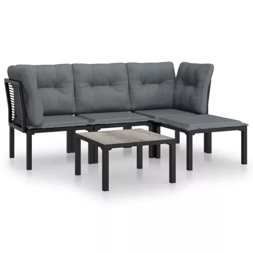  5 részes fekete-szürke polyrattan kerti ülőgarnitúra