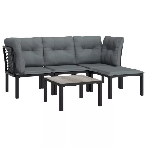  5 részes fekete-szürke polyrattan kerti ülőgarnitúra