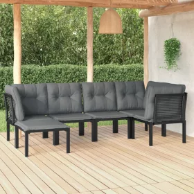    6 részes fekete és szürke polyrattan kerti ülőgarnitúra