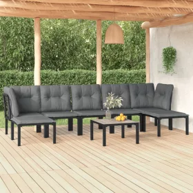    8 részes fekete-szürke polyrattan kerti társalgógarnitúra