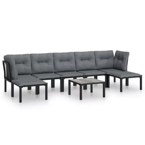  8 részes fekete-szürke polyrattan kerti társalgógarnitúra