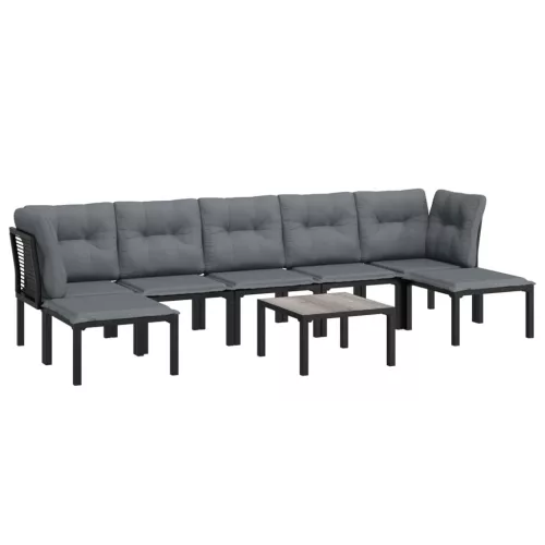  8 részes fekete-szürke polyrattan kerti társalgógarnitúra