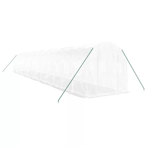  fehér acélvázas melegház 28 m² 14 x 2 x 2 m