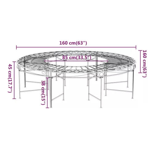  fekete acél kör alakú fa körüli pad Ø160 cm