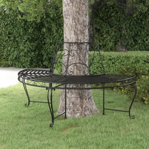  fekete acél félkör alakú fa körüli pad Ø160 cm
