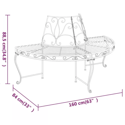  fekete acél félkör alakú fa körüli pad Ø160 cm
