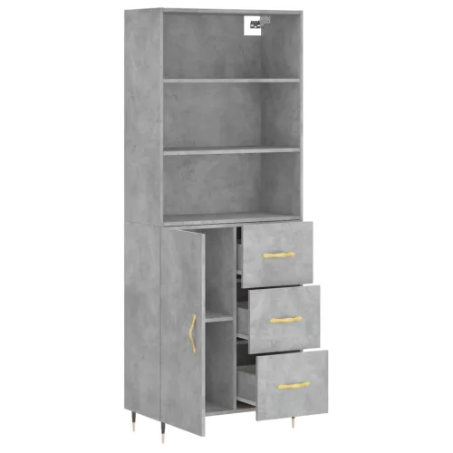  betonszürke szerelt fa magasszekrény 69,5 x 34 x 180 cm