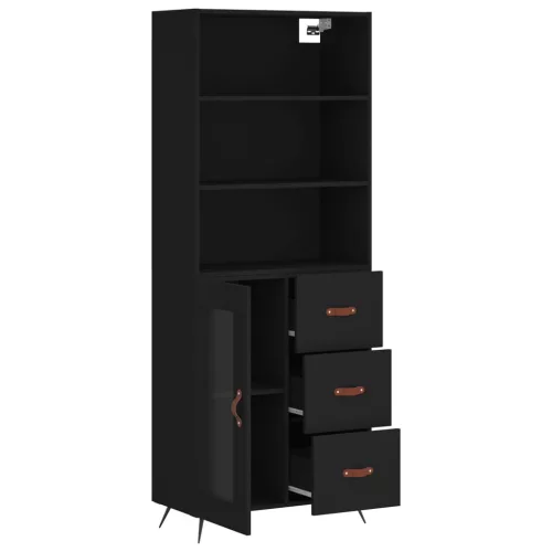  fekete szerelt fa magasszekrény 69,5 x 34 x 180 cm