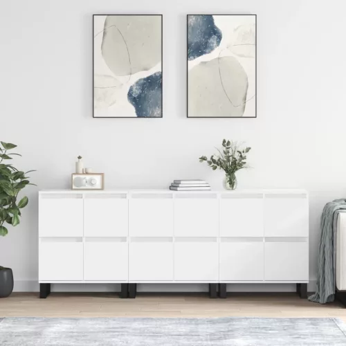  3 db fehér szerelt fa tálalószekrény