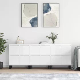  3 db magasfényű fehér szerelt fa tálalószekrény