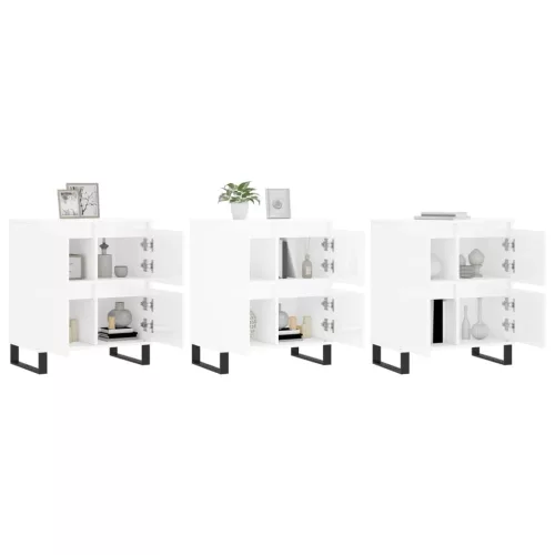  3 db magasfényű fehér szerelt fa tálalószekrény