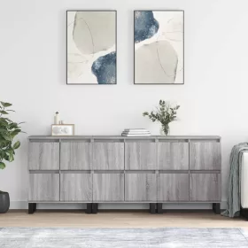  3 db szürke sonoma színű szerelt fa tálalószekrény