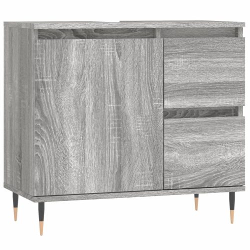  3 részes szürke sonoma színű szerelt fa fürdőszobai bútorszett