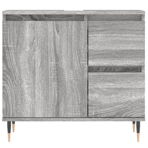  3 részes szürke sonoma színű szerelt fa fürdőszobai bútorszett