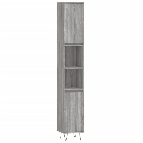  3 részes szürke sonoma színű szerelt fa fürdőszobai bútorszett