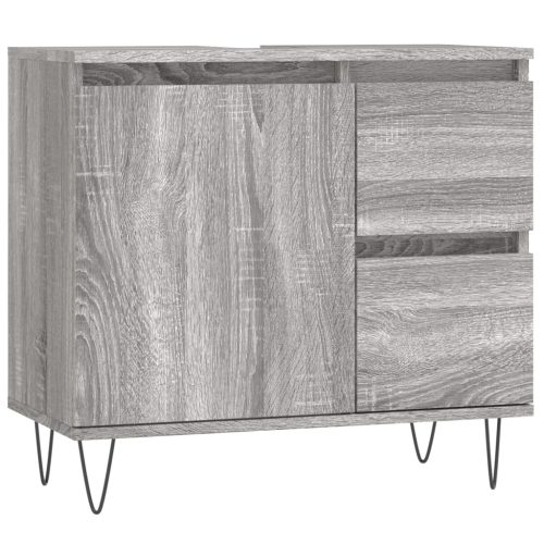  3 részes szürke sonoma színű szerelt fa fürdőszobai bútorszett