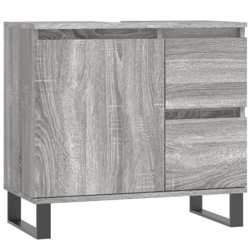  3 részes szürke sonoma színű szerelt fa fürdőszobai bútorszett