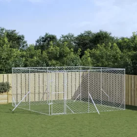   ezüstszínű kültéri horganyzott acél kutyakennel 4x4x2 m