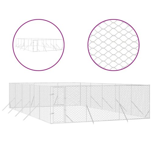  ezüstszínű kültéri horganyzott acél kutyakennel 6 x 10 x 2 m