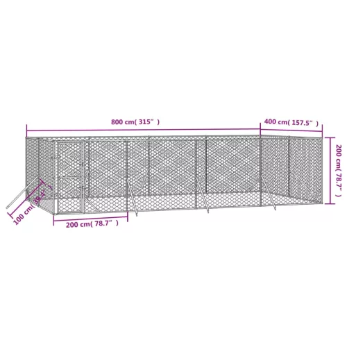  ezüstszínű kültéri horganyzott acél kutyakennel 8x4x2 m