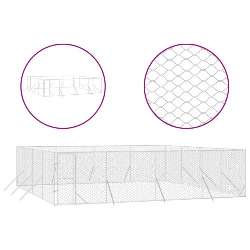  ezüstszínű kültéri horganyzott acél kutyakennel 8x8x2 m