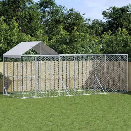  ezüstszínű horganyzott acél kutyakennel tetővel 6x2x2,5 m