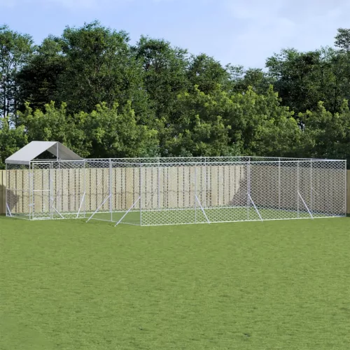  ezüstszínű horganyzott acél kutyakennel tetővel 10x6x2,5 m