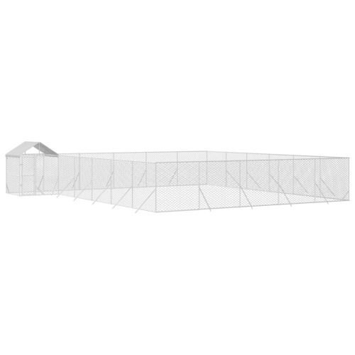  ezüstszínű horganyzott acél kutyakennel tetővel 12x12x2,5 m