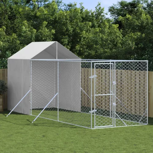  ezüstszínű horganyzott acél kutyakennel tetővel 2x6x2,5 m