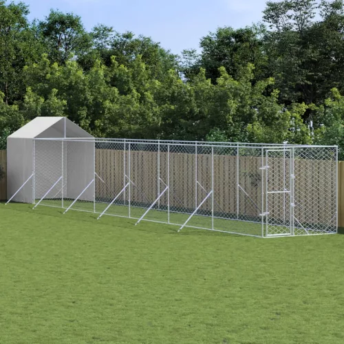  ezüstszínű horganyzott acél kutyakennel tetővel 2x14x2,5 m