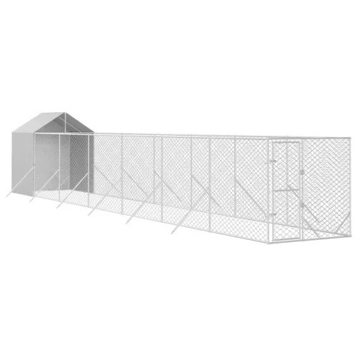  ezüstszínű horganyzott acél kutyakennel tetővel 2x14x2,5 m